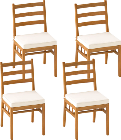 Costway Outdoor Wooden Dining Chairs Set of 4 w/ Padded Seat Cushions 61321422 New