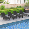 Set of two black outdoor PP chaise lounge chairs with adjustable backrests, perfect for poolside relaxation.