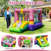 Inflatable bounce house with slide and basketball hoop, made of durable 420D oxford cloth, perfect for kids' outdoor.