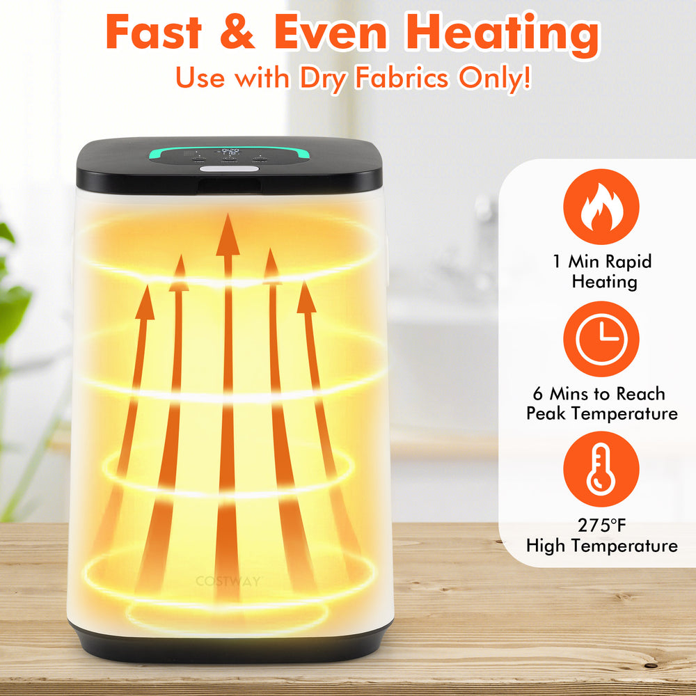 23L large hot towel heater in white with rapid heating, adjustable timer, and child safety lock for warm towels.