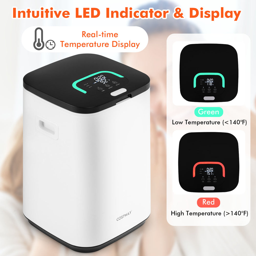 23L large hot towel heater in white with LED temperature display, adjustable timer, and rapid heating for quick use.