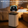 Large 23L hot towel heater in white with adjustable timer and rapid heating for cozy, pre-warmed towels at home.