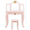 Kids pink makeup dressing table with tri-folding mirror and stool, made of sturdy MDF, perfect for bedroom or playroom.