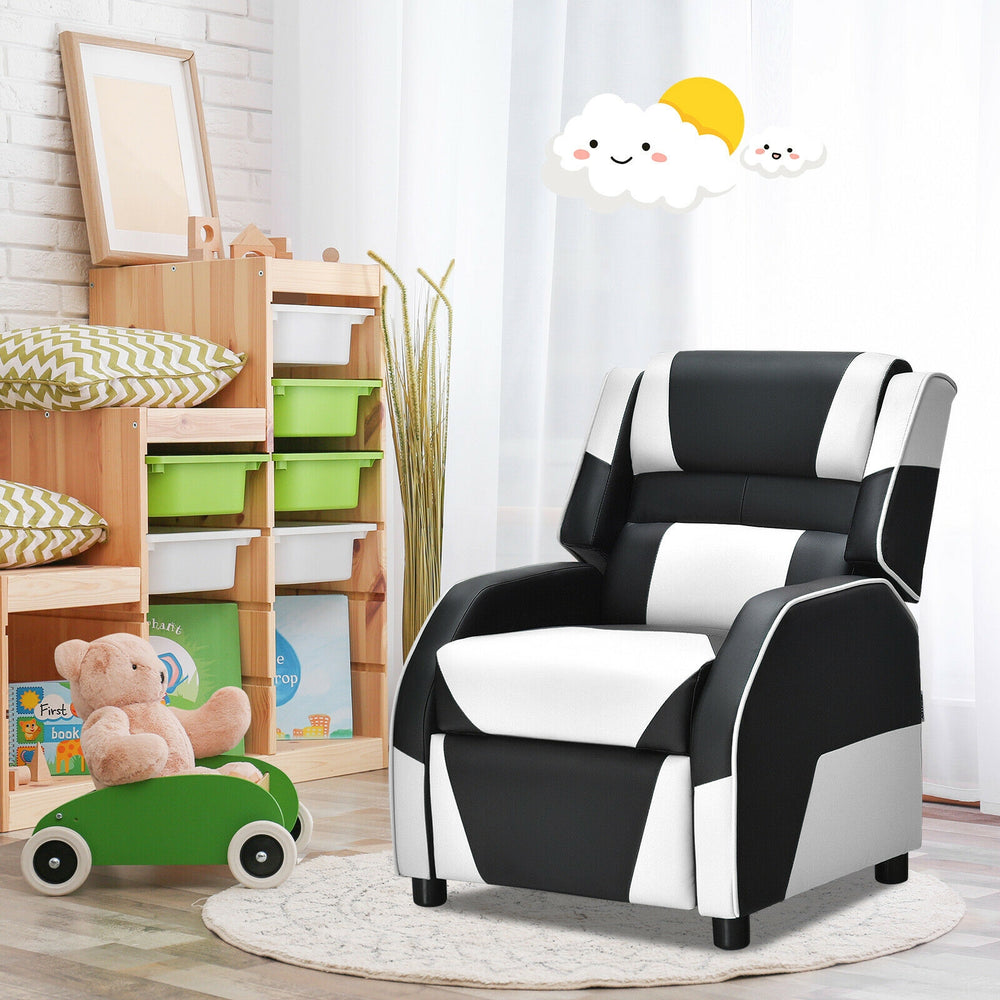 Kids Youth PU Leather Gaming Sofa Recliner with Headrest and Footrest-White - Gallery View 1 of 15
