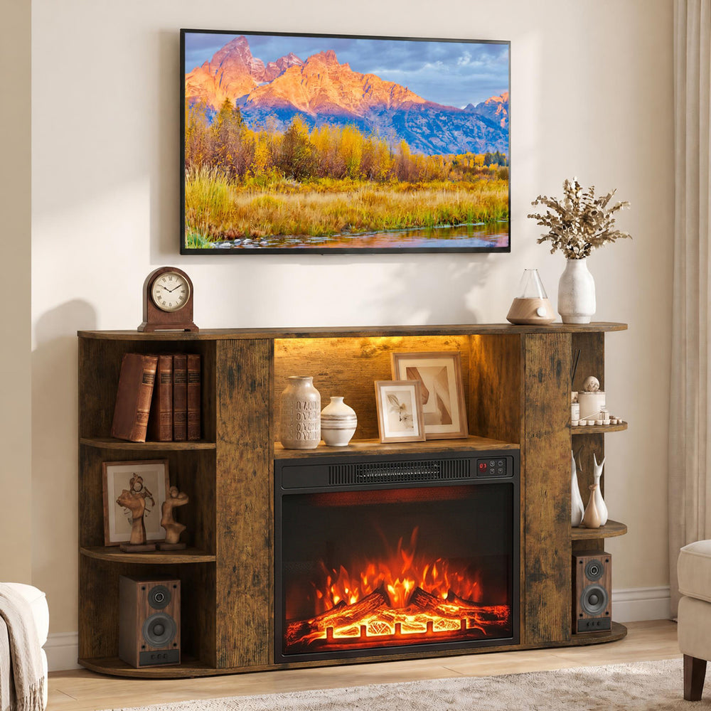 23” Electric Fireplace and 50” Fireplace TV Stand with RGB Lights for Living Room-Rustic Brown - Gallery View 1 of 10