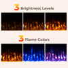 Electric fireplace heater showcasing 3 brightness levels and 3 flame colors for customizable ambiance and heating.