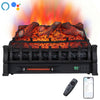 23" WiFi fireplace insert in black features customizable flame effects and remote control for cozy living room heating.