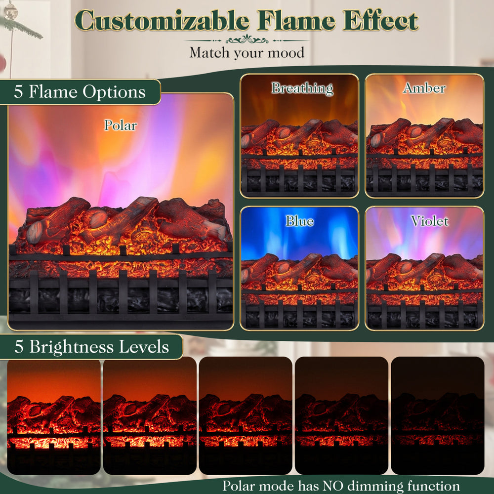 Customizable 23" WiFi fireplace insert features 5 flame options and 5 brightness levels for a cozy living room ambiance.