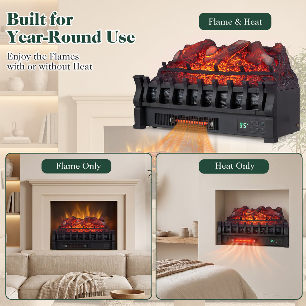 23" WiFi fireplace insert in black features customizable flame effects and powerful 1500W heating for cozy living spaces.