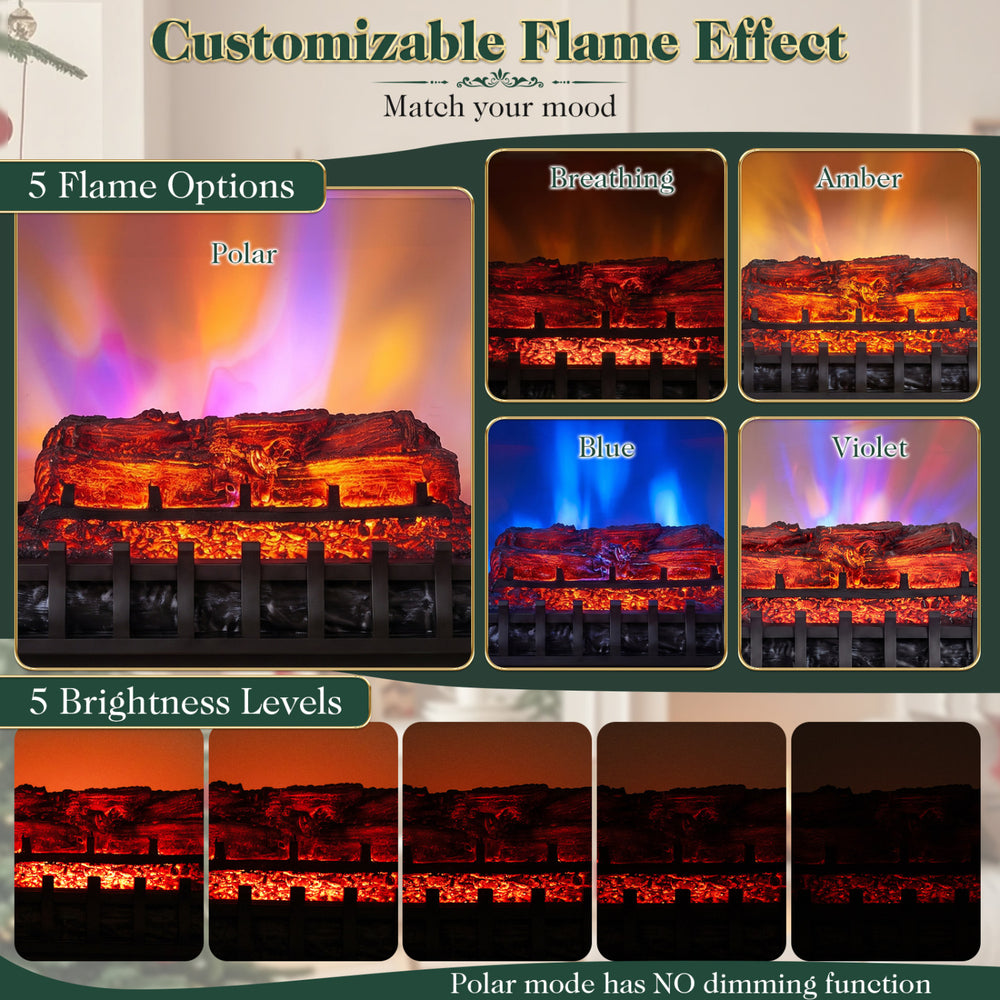 23" WiFi fireplace insert with customizable flame effects, featuring 5 flame options and 5 brightness levels for cozy ambiance.