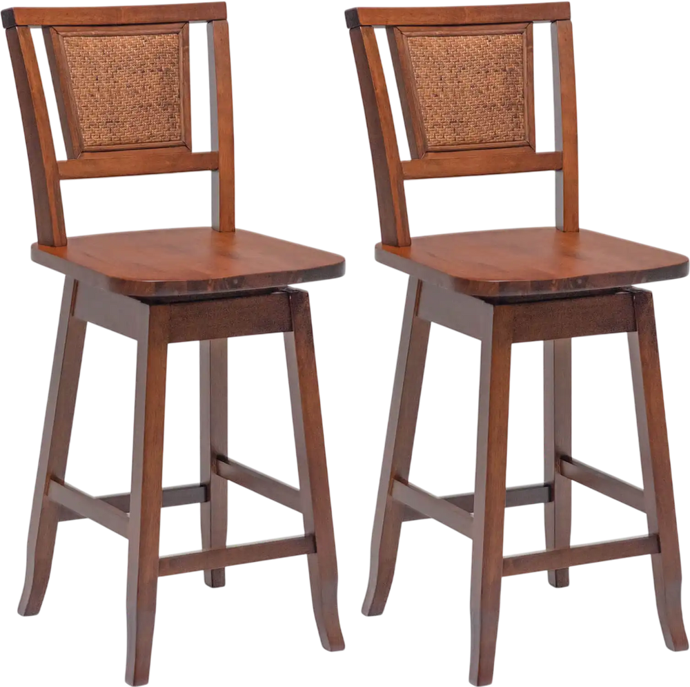 2 Pieces 24.5 Inch Bar Stools with Rattan Back and Swivel Seat