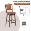 Counter-height bar stool with rattan back, swivel seat, and solid rubber wood, ideal for kitchen or dining use.