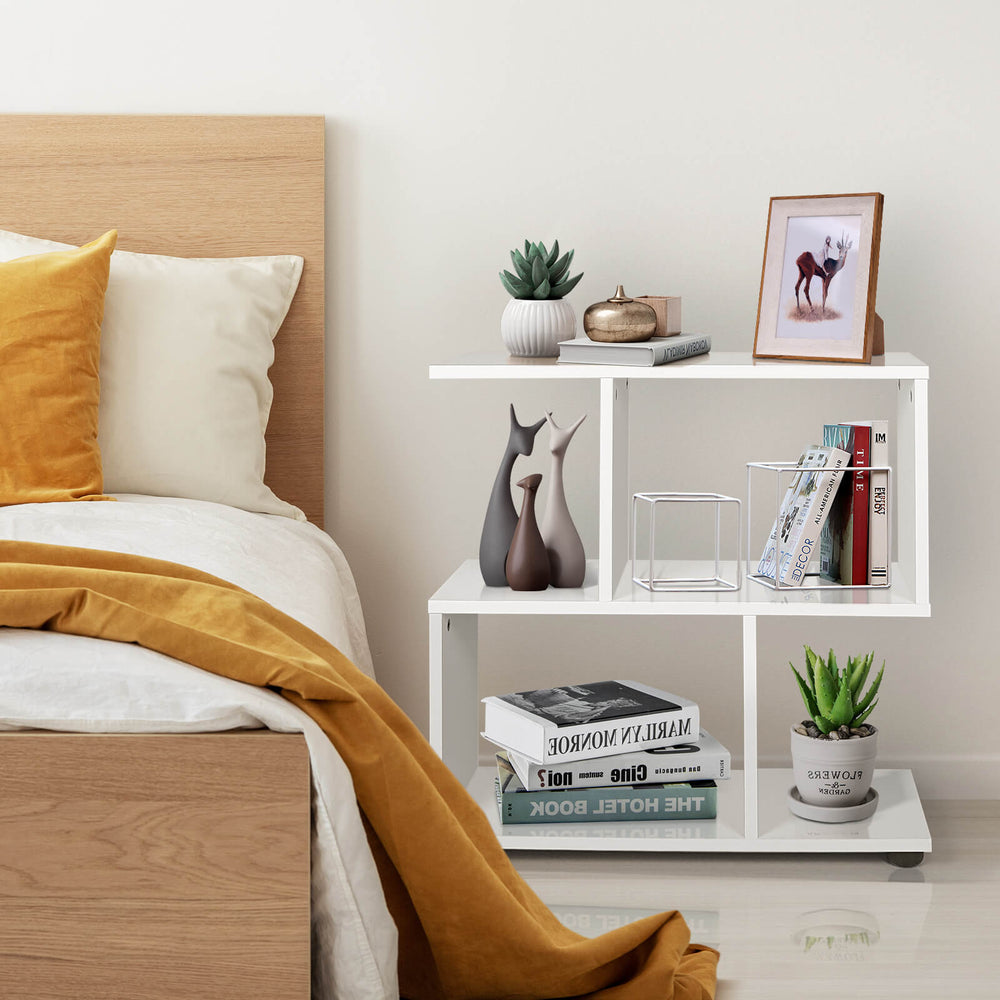 24 Inch 3-Tier Geometric Bookshelf with Thick Foot Pads-White - Gallery View 1 of 10