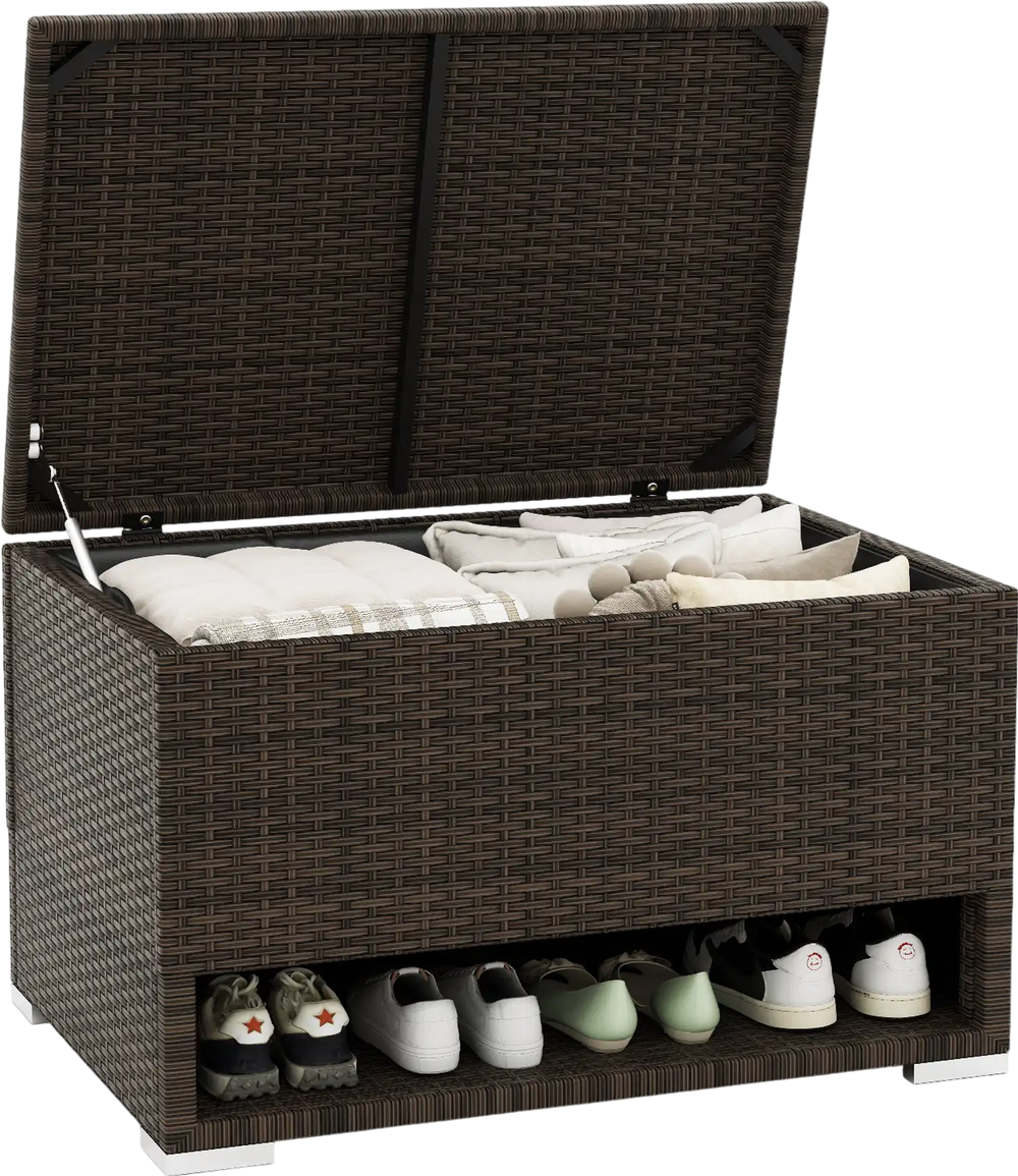 PE Rattan Storage Bin with Waterproof Liner for Patio Cushions