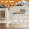 24-inch counter height bar stool set with low back, faux linen fabric, and solid rubber wood legs for kitchen islands.