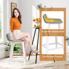 Counter height bar stool with low back, ergonomic 120° seating, faux linen fabric, and built-in footrest for comfort.