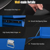 Close-up of the 24-inch blue tool chest's smooth ball-bearing slides and anti-scratch EVA pads for garage storage.