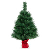 24-inch mini pre-lit Christmas tree with warm white LED lights, red cloth base, perfect for tabletop holiday decor.
