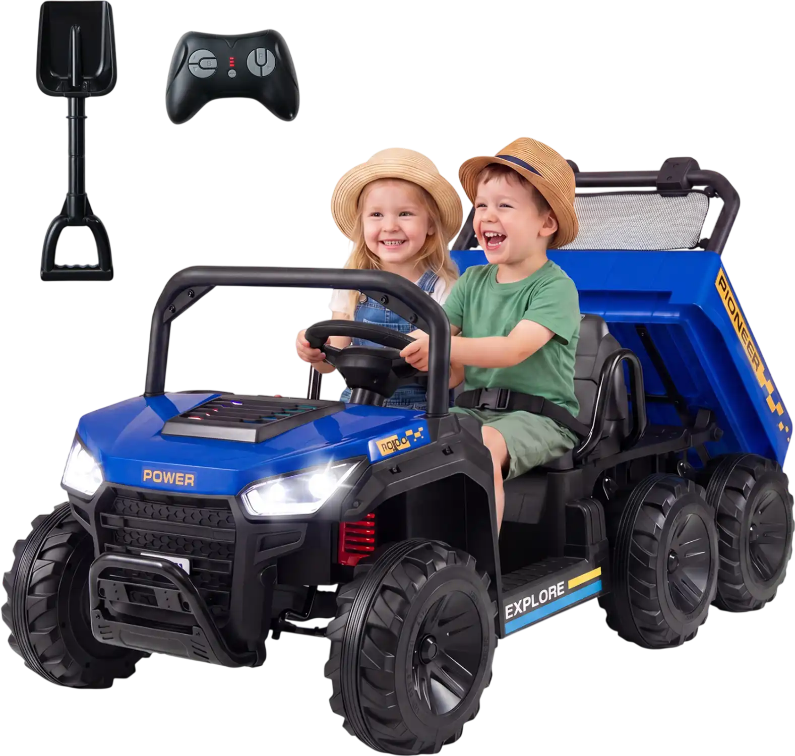 Costway 24V 2-Seater Kids 4WD Ride-On Dump Truck w/ Electric Dump Bed & Lights 58638322 New