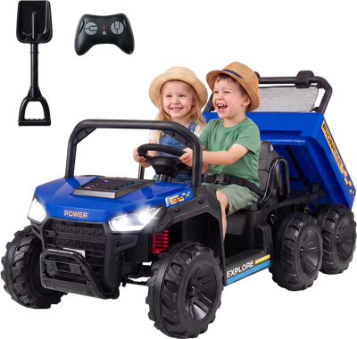 Costway 24V 2-Seater Kids 4WD Ride-On Dump Truck w/ Electric Dump Bed & Lights 58638322 New