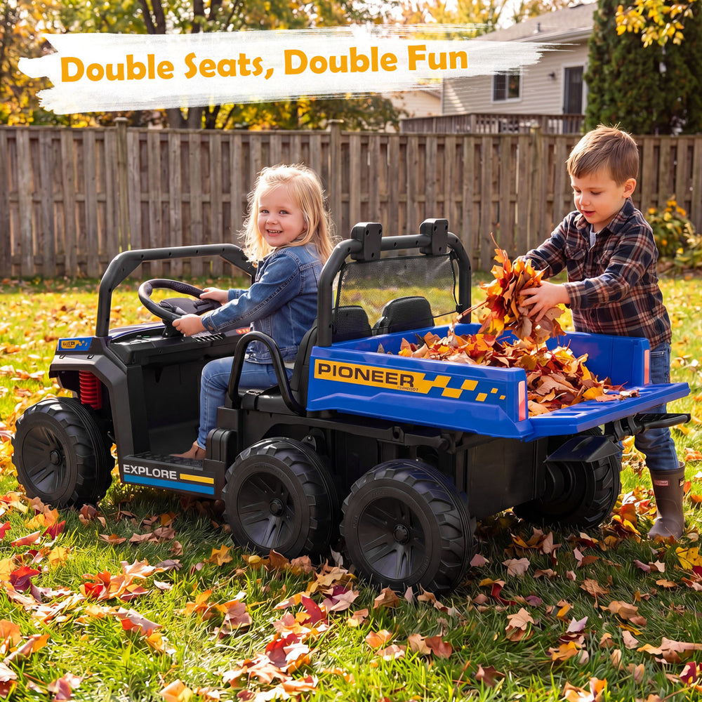 24V 2-Seater Kids Ride on Dump Truck 4WD with Electric Dump Bed and Lights-Navy - Gallery View 1 of 10