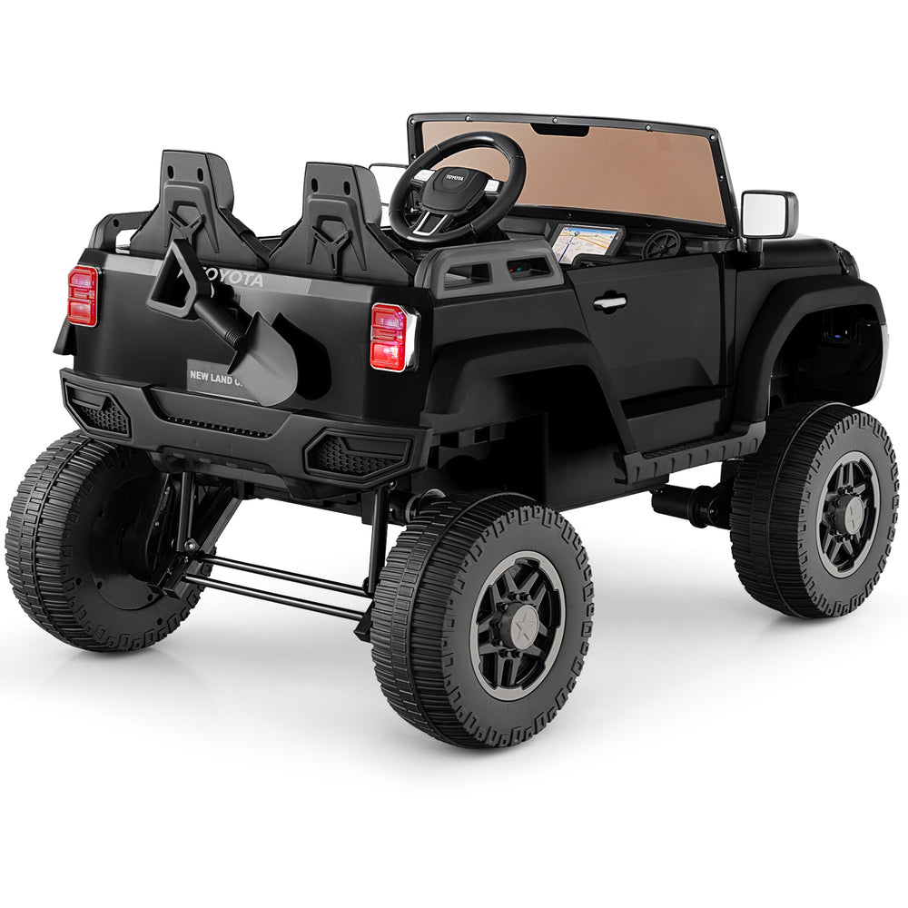 Black 24V 2-seater ride-on car with 4WD/2WD switchable, designed for kids with remote control and comfortable seating.