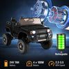 Black 24V 2-seater ride-on car with 4WD/2WD switchable, remote control, and rechargeable battery for kids aged 3+.