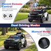 24V 2-seater ride-on police car in black with remote control, foot pedal, LED lights, and realistic features for kids.