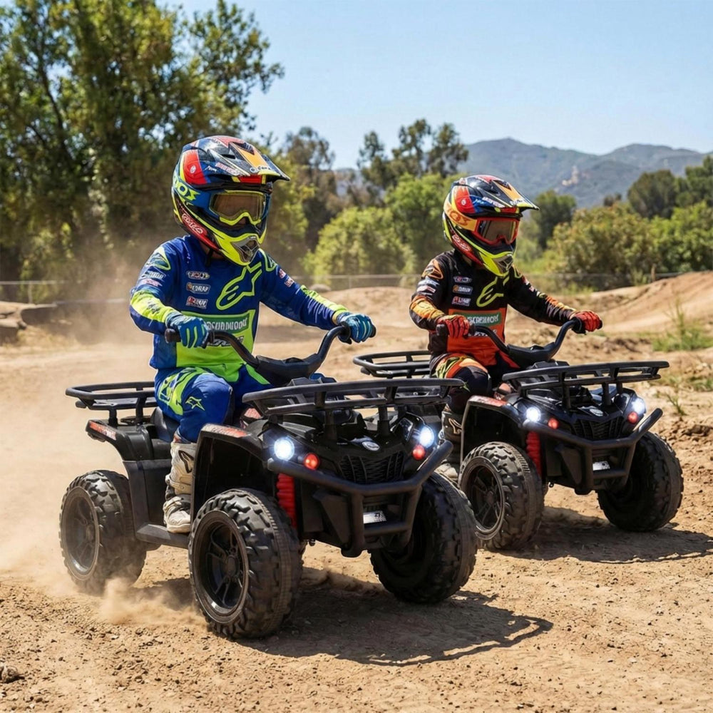 24V Electric Ride On Quad with LED Headlights-Black-2 Pieces - Gallery View 1 of 9