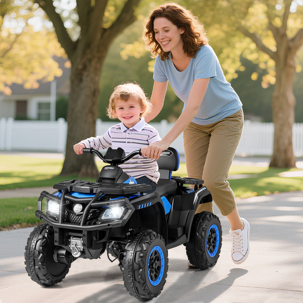 24V Kids ATV 2-Seater with 4 Motors with LED Lights and Music-Blue - Gallery View 1 of 11