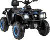 Blue 24V kids ATV with 2 seats, LED lights, and 4 motors for smooth rides on various terrains. Perfect for ages 3-8.