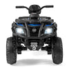 Front view of the blue 24V kids ATV 2-seater with LED lights, designed for reliability and fun for children aged 3 to 8.