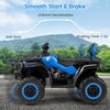 Kids 24V ATV in blue with 4 motors, 2 seats, and LED lights, designed for smooth rides on various terrains.