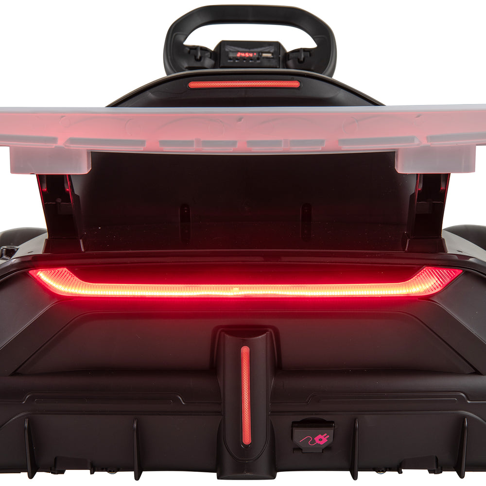 Rear view of the 24V Audi kids go kart showing red LED taillights and adjustable features for varied ages.