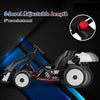 Side view of the 24V kids go kart with adjustable length, featuring a sleek black and white design and LED lights.