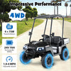 Black 24V kids golf cart with 4WD, 2-seater design, detachable awning, and large storage trunk for outdoor fun.
