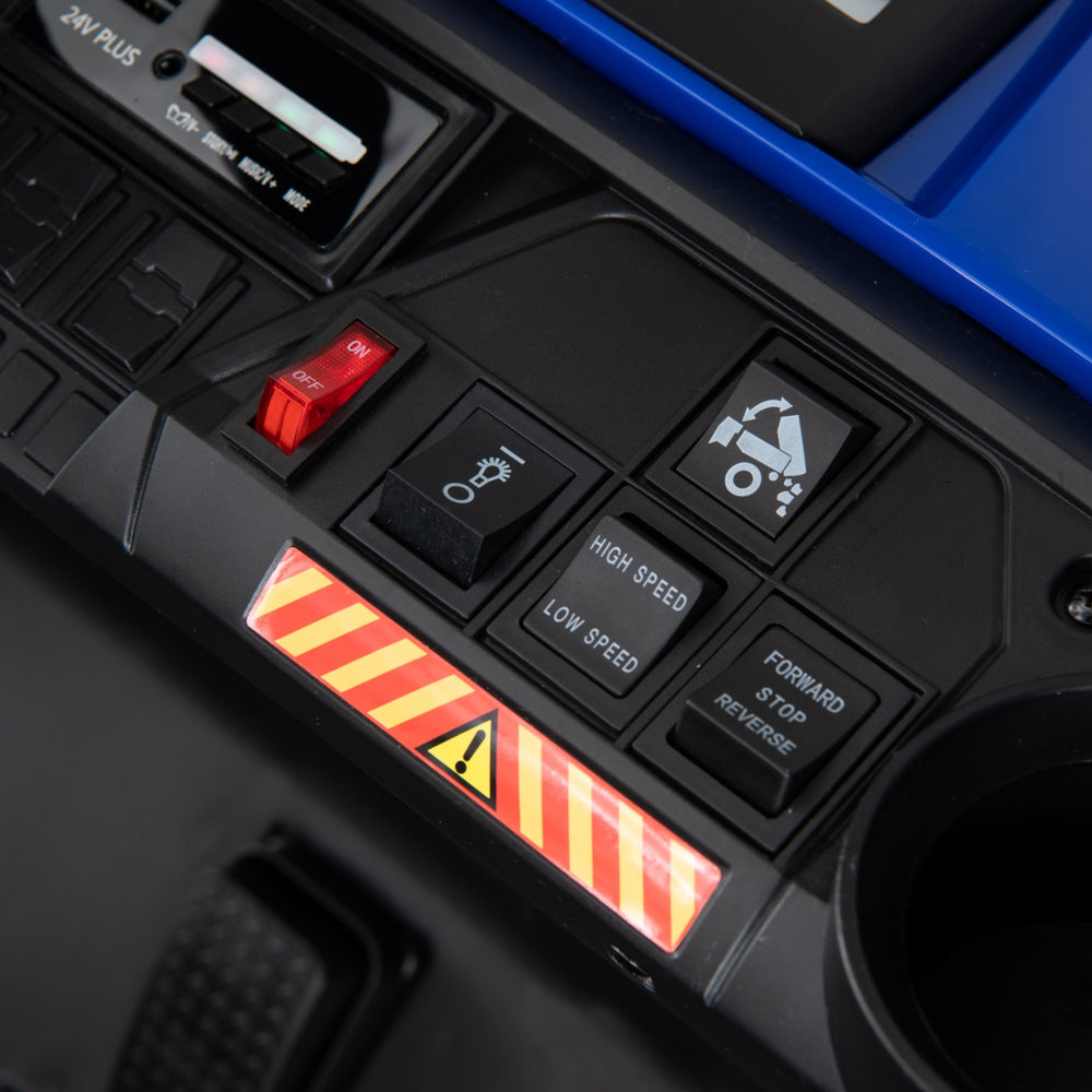 Control panel of the 24V Kids Ride on Dump Truck featuring speed settings and realistic truck controls for interactive.