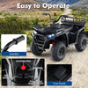 Kids ride-on electric ATV quad car in black with foot pedal, handles, LED lights, and spacious seating for comfort.