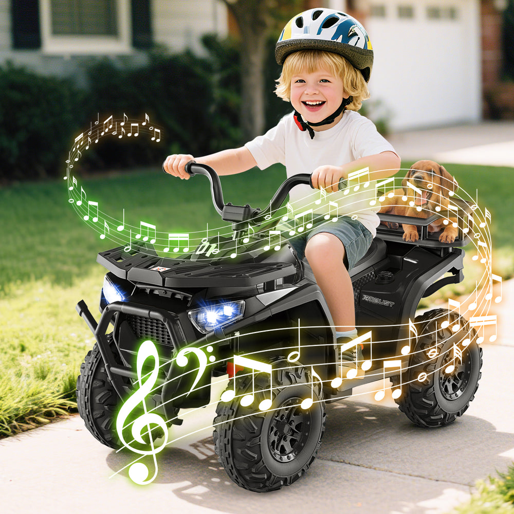 24V Kids Ride on Electric ATV Quad Car with Realistic Sounds and  LED Lights-Black - Gallery View 1 of 11