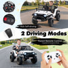Kids ride-on car in white with parent remote control, featuring 2 driving modes, 3 speeds, and LED headlights.