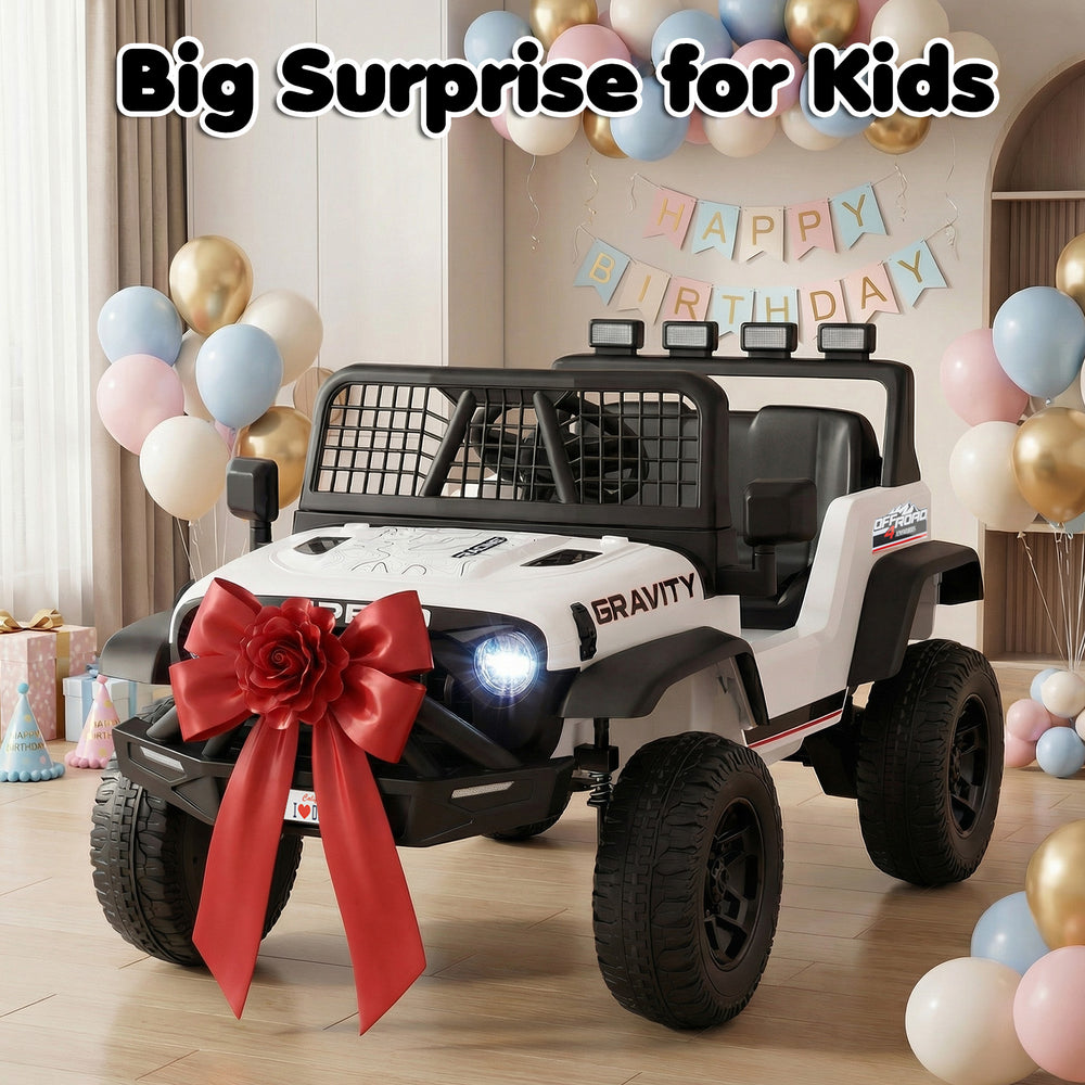 24V ride-on car for kids in white with parent remote control, featuring LED headlights and spacious seat for safe.
