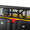 Close-up of the mesh backrest on the licensed Caterpillar 24V ride-on dump truck for kids, featuring sturdy design.