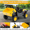 Caterpillar 24V ride-on dump truck for kids, featuring a tiltable dump bed and remote control for safe driving fun.
