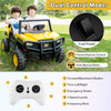 24V licensed Caterpillar ride-on dump truck for kids, featuring dual control modes and a vibrant yellow design.