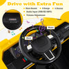 Steering wheel of the 24V Ride On Excavator with horn, music, and audio input for fun driving experiences.