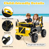 Bright yellow 24V ride-on excavator with remote control, featuring sturdy handrails and bright LED headlights for kids.
