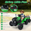 Green 24V Ride On Tractor for Kids with detachable trailer, remote control, and realistic engine sounds for outdoor fun.