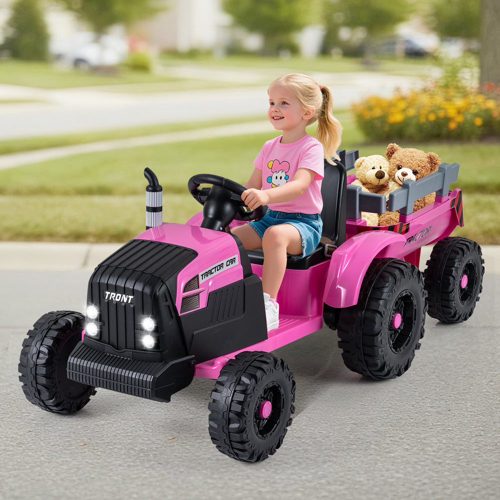 24V Ride On Tractor for Kids Electric Vehicle with Detachable Trailer and Remote Control-Pink - Gallery View 1 of 12