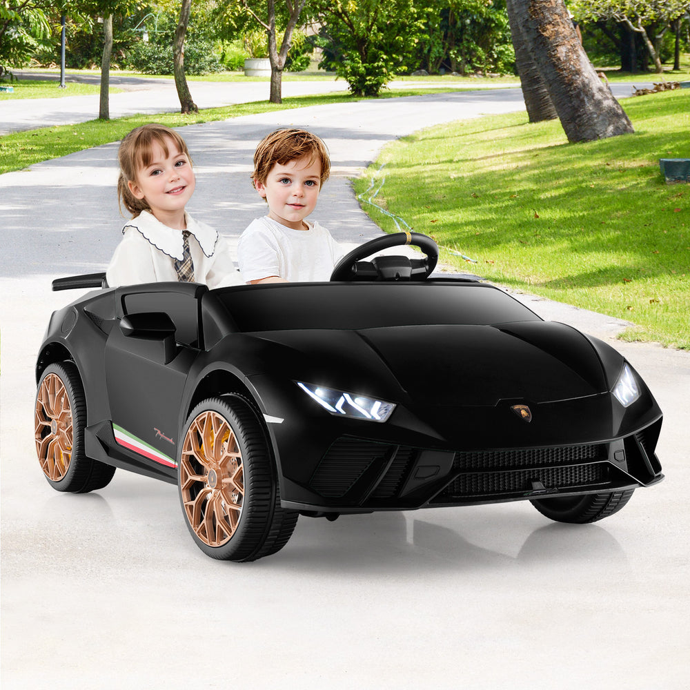 24V Ride-on Car for Kids 4WD 2-Seater Licensed Lamborghini Electric Vehicles with Music-Black - Gallery View 1 of 12