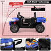 Navy 24V ride-on kids car with dump bed, remote control, spacious seat, and safety belt for ages 3-8.